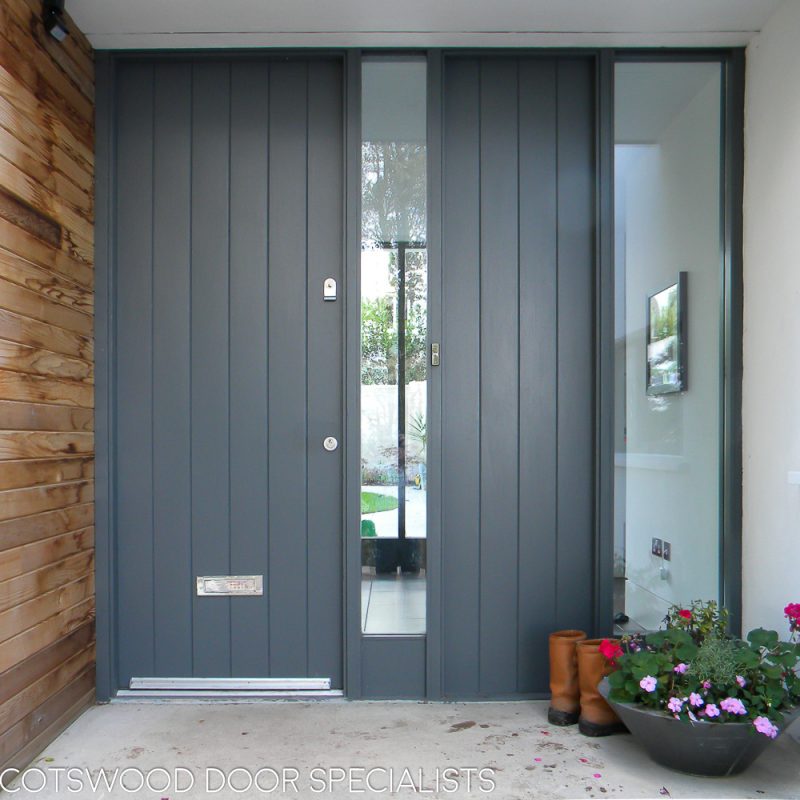 Dark grey contemporary front door with sidelight Cotswood Doors London